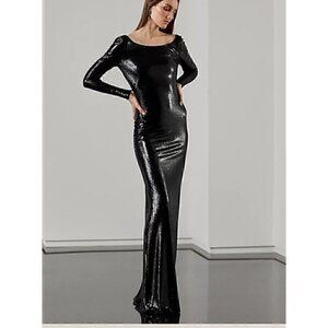 Ralph Lauren Purple Label Missandra Sequin Evening Dress Gown 16 Black Backless